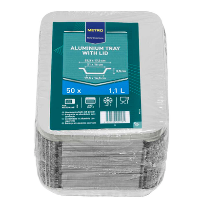 Artikelbild für METRO PROFESSIONAL Aluschalen mit Deckel rechteckig silber 1100 ml, 50 St., Artikelnummer 798779