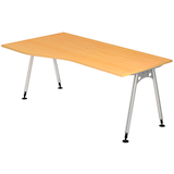 Artikelbild 1 für HAMMERBACHER AS18 höhenverstellbarer Schreibtisch buche Trapezform, A-Fuß-Gestell silber 180,0 x 80,0 cm, Artikelnummer 964064