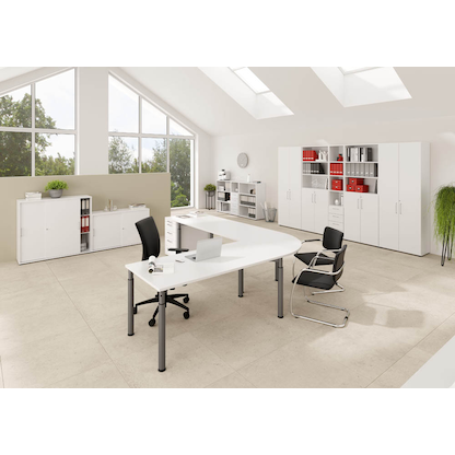 Artikelbild 5 für HAMMERBACHER Mirakel höhenverstellbarer Schreibtisch weiß rechteckig, 4-Fuß-Gestell grau 180,0 x 80,0 cm, Artikelnummer 998950