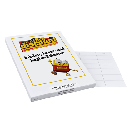 Artikelbild für office discount Etiketten weiß 70,0 x 42,3 mm, 100 Blatt, Artikelnummer 711572