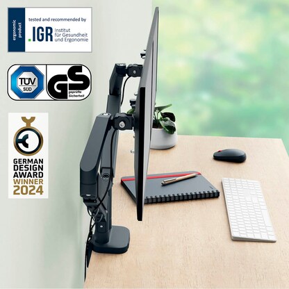 Artikelbild 5 für LEITZ Monitor-Halterung Ergo 65370089 dunkelgrau für 2 Monitore, Tischklemme, Artikelnummer 103727