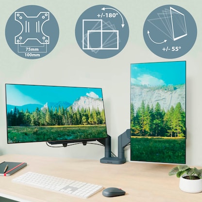 Artikelbild 10 für LEITZ Monitor-Halterung Ergo 65370089 dunkelgrau für 2 Monitore, Tischklemme, Artikelnummer 103727