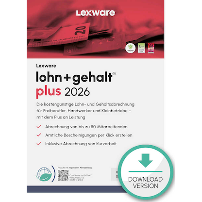Artikelbild für LEXWARE Lohn + Gehalt Plus 2026 Software Vollversion (Download-Link), Artikelnummer 765481