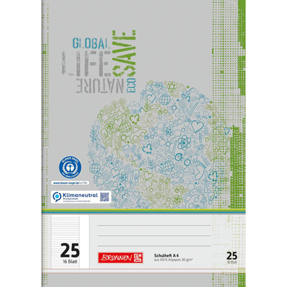 Artikelbild 2 für BRUNNEN Schulheft Recycling Lineatur 25 liniert DIN A4 Außenrand, 16 Blatt, 1 St., Artikelnummer 162931