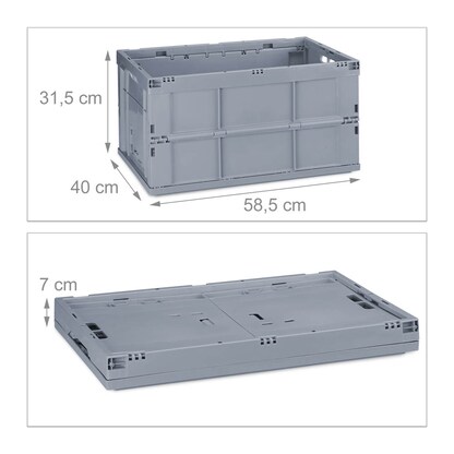 Artikelbild 4 für relaxdays Klappbox 60,0 l grau 58,5 x 40,0 x 31,5 cm, 1 St., Artikelnummer 364301