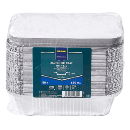 Artikelbild für METRO PROFESSIONAL Aluschalen mit Deckel rechteckig silber 680 ml, 50 St., Artikelnummer 798928