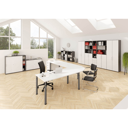 Artikelbild 4 für HAMMERBACHER Mirakel höhenverstellbarer Schreibtisch weiß rechteckig, 4-Fuß-Gestell grau 180,0 x 80,0 cm, Artikelnummer 998950