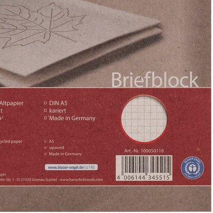 Artikelbild 5 für LANDRÉ® Briefblock Recycling DIN A5 kariert, 1 St., Artikelnummer 298212