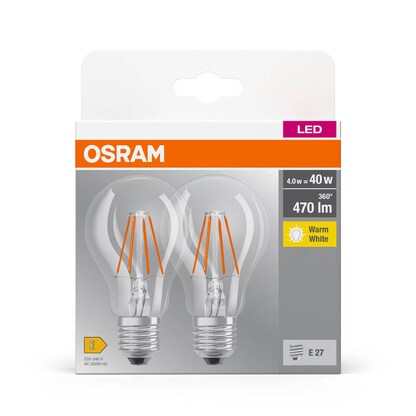 Artikelbild für OSRAM LED-Lampen Base CLASSIC A40 Multipack E27 4 W klar, 2 St., Artikelnummer 144259