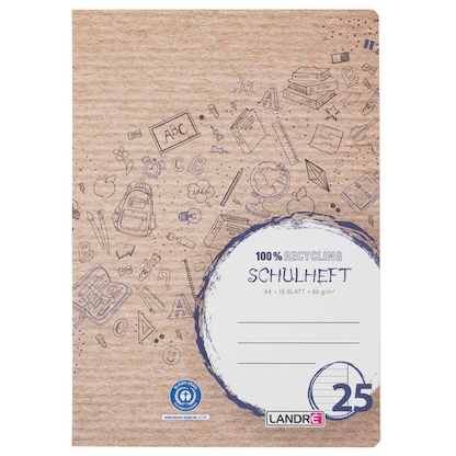 Artikelbild 6 für LANDRÉ® Schulheft Recycling Lineatur 25 liniert DIN A4 Außenrand, 16 Blatt, 1 St., Artikelnummer 298199