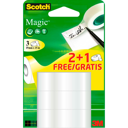 Artikelbild 6 für 2 + 1 GRATIS: Scotch Magic™ Tape Klebefilm matt 19,0 mm x 15,0 m 2 Rollen + GRATIS 1 Rollen, Artikelnummer 751717