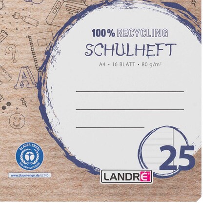 Artikelbild 4 für LANDRÉ® Schulheft Recycling Lineatur 25 liniert DIN A4 Außenrand, 16 Blatt, 1 St., Artikelnummer 298199