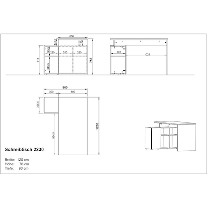 Artikelbild 2 für GERMANIA Adrano Schreibtisch grafit, navarra-eiche rechteckig, Wangen-Gestell grau 120,0 x 90,0 cm, Artikelnummer 613461