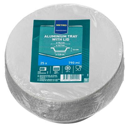 Artikelbild für METRO PROFESSIONAL Aluschalen mit Deckel rund silber 790 ml, 25 St., Artikelnummer 798748