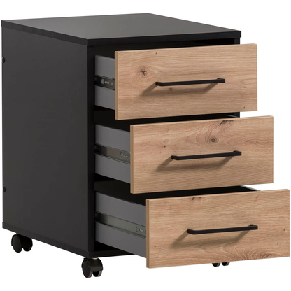 Artikelbild für MÖBELPARTNER Aino Rollcontainer schwarz, artisan-eiche 3 Auszüge 40,1 x 50,0 x 57,0 cm, Artikelnummer 172359
