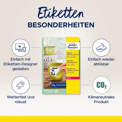 Artikelbild 9 für AVERY Zweckform wetterfeste Folienetiketten L4773REV-20 weiß 63,5 x 33,9 mm, 20 Blatt, Artikelnummer 446500