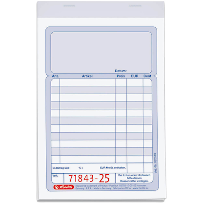 Artikelbild für herlitz Kassenblock mit Additionsblatt, mit fortlaufenden Nummern Formularbuch 882613, 1 St., Artikelnummer 402067