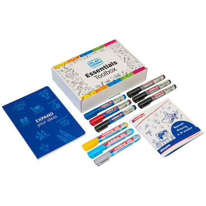 Artikelbild für PLAYROOM Moderationszubehör Visualisation 3x Whiteboardmarker, 3x Flipchartmarker, 3x Flipchart-Effektmarker, 1x Notizbuch, 1x Broschüre „Die Macht der visuellen Kommunikation“, Artikelnummer 732448