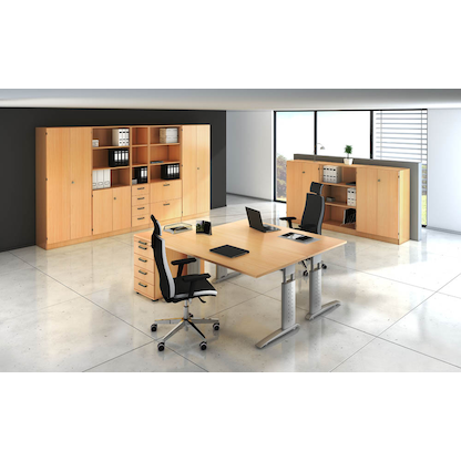 Artikelbild 6 für HAMMERBACHER Anbautisch höhenverstellbar Haziender buche, silber halbrund 60,0 x 80,0 x 65,5 - 82,5 cm, Artikelnummer 632428