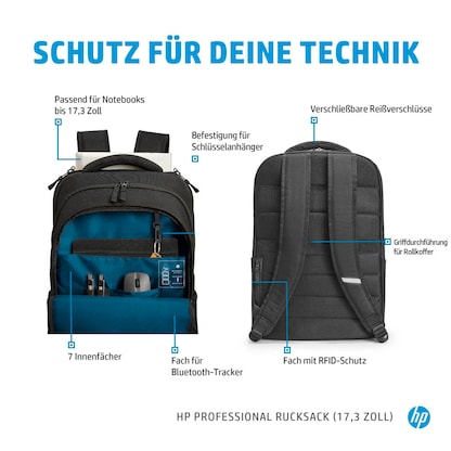 Artikelbild 10 für HP Laptop-Rucksack Professional Kunststoff schwarz bis 44,0 cm (17,3 Zoll), Artikelnummer 351397