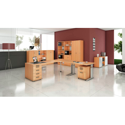 Artikelbild 5 für HAMMERBACHER Anbautisch höhenverstellbar Haziender buche, silber halbrund 60,0 x 80,0 x 65,5 - 82,5 cm, Artikelnummer 632428