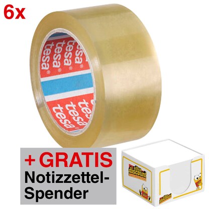 Artikelbild für AKTION: tesa Packband tesapack® 4195 transparent 50,0 mm x 66,0 m 6 Rollen + GRATIS office discount Notizzettel-Spender, Artikelnummer 217339