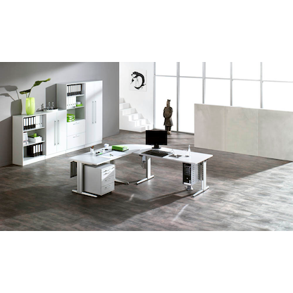 Artikelbild 5 für HAMMERBACHER Sira Standcontainer weiß 4 Auszüge Kunststoff-Relinggriff silber 42,8 x 80,0 x 72,0 - 76,0 cm, Artikelnummer 643054