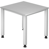 Artikelbild 1 für HAMMERBACHER QS08 höhenverstellbarer Schreibtisch lichtgrau quadratisch, 4-Fuß-Gestell silber 80,0 x 80,0 cm, Artikelnummer 868575