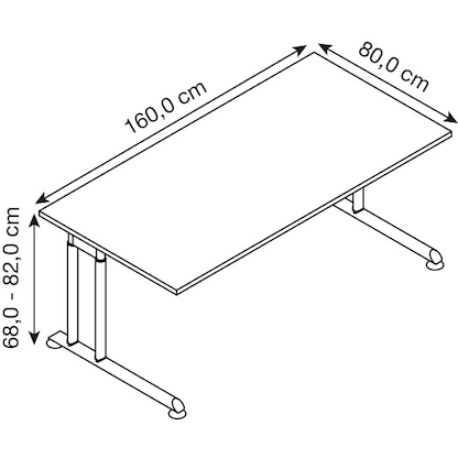 Artikelbild 2 für HAMMERBACHER Popular höhenverstellbarer Schreibtisch weiß rechteckig, C-Fuß-Gestell silber 160,0 x 80,0 cm, Artikelnummer 990907