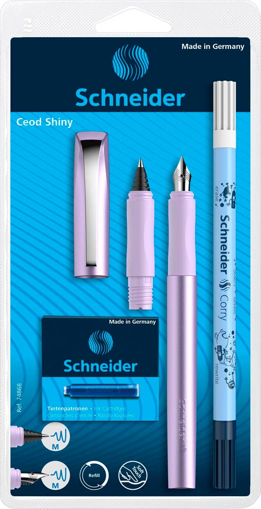 Schneider Schreibset Ceod Classic – Füller Mit M-Feder, 6 Patronen & Tintenkiller, Für Rechts- Und Linkshänder