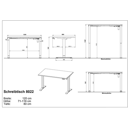 Artikelbild 2 für GERMANIA Rovigo höhenverstellbarer Schreibtisch grafit rechteckig, T-Fuß-Gestell schwarz 120,0 x 80,0 cm, Artikelnummer 699799