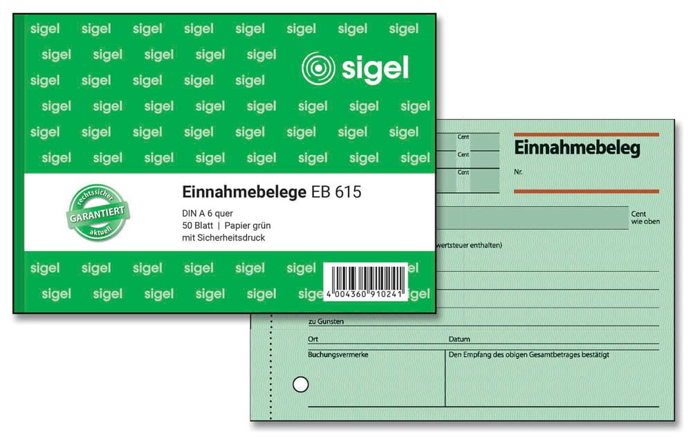 sigel® Einnahmebeleg EB615, DIN A 6 quer, 50 Blatt, grün günstig kaufen | Schäfer Shop