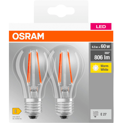 Artikelbild für OSRAM LED-Lampen Base CLASSIC A60 Multipack E27 7 W klar, 2 St., Artikelnummer 144267