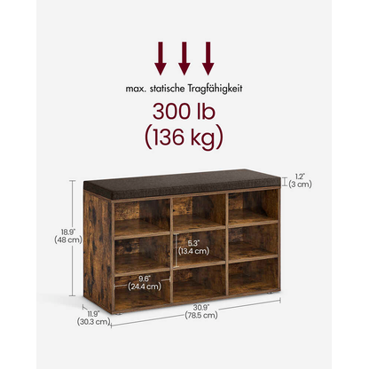 Artikelbild 2 für VASAGLE Schuhbank LHS009B01 vintagebraun, dunkelbraun Holz 78,6 cm, Artikelnummer 760458