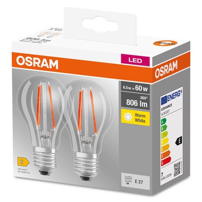 Artikelbild 4 für OSRAM LED-Lampen Base CLASSIC A60 Multipack E27 7 W klar, 2 St., Artikelnummer 144267