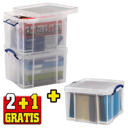 Artikelbild für 2 + 1 GRATIS: Really Useful Box Aufbewahrungsboxen 2x 35,0 l transparent 48,0 x 39,0 x 31,0 cm, 2 St. + GRATIS 1 St., Artikelnummer 475798