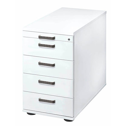 Artikelbild für HAMMERBACHER Haziender Standcontainer weiß 5 Auszüge Kunststoff-Relinggriff silber 42,8 x 80,0 x 72,0 - 76,0 cm, Artikelnummer 792390