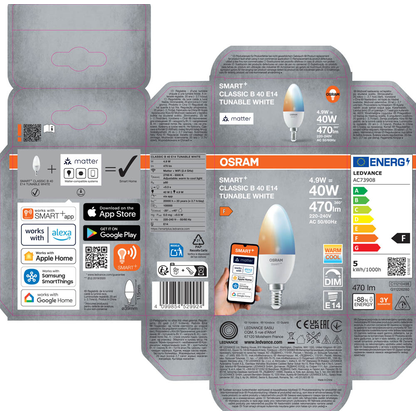 Artikelbild 6 für OSRAM LED-Lampe SMART+ MATTER Classic B40 E14 4,9 W matt, 1 St., Artikelnummer 710238
