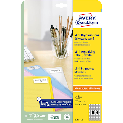 Artikelbild 6 für AVERY Zweckform Etiketten L7658-25 weiß 25,4 x 10,0 mm, 25 Blatt, Artikelnummer 574335