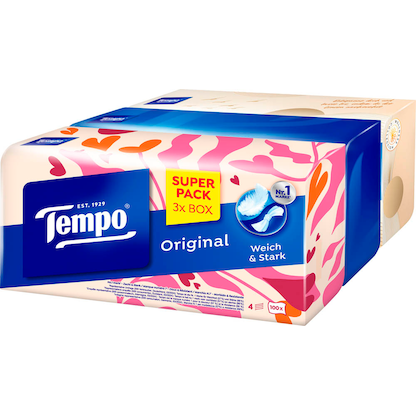 Artikelbild für Tempo Taschentücherbox Original 4-lagig weiß, 3x 100 Tücher, Artikelnummer 688279