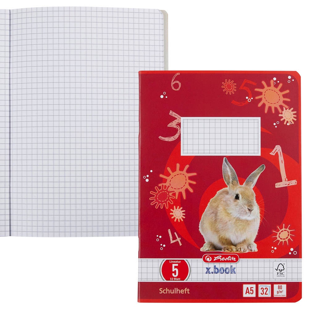 Herlitz x.book Schulheft, Rechenheft A5 quer, kariert, Lineatur R, 16