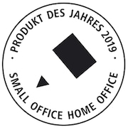 Rundes Siegel-Logo mit der Aufschrift: Produkt des Jahres 2019 – Small Office Home Office. Darin schwarze geometrische Formen.