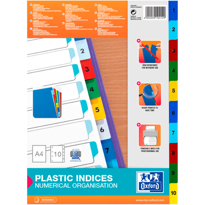 Artikelbild für OXFORD Ordnerregister DIN A4 Vollformat 1-10 farbig 10-teilig, 1 Satz, Artikelnummer 691998