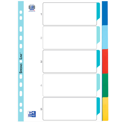 Artikelbild für OXFORD Ordnerregister DIN A4 Vollformat blanko farbig 5-teilig, 1 Satz, Artikelnummer 692004