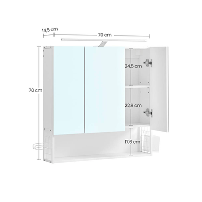 Artikelbild 2 für VASAGLE Spiegelschrank weiß 70,0 x 14,5 x 70,0 cm, Artikelnummer 438829