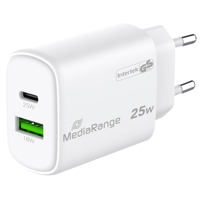 Artikelbild für MediaRange 25W USB A/USB C Quick Charge Ladeadapter weiß, 25 Watt, Artikelnummer 491599