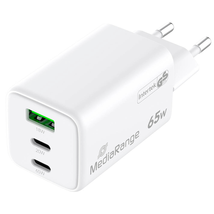 Artikelbild für MediaRange 65W USB A/USB C Quick Charge Ladeadapter weiß, 65 Watt, Artikelnummer 492106