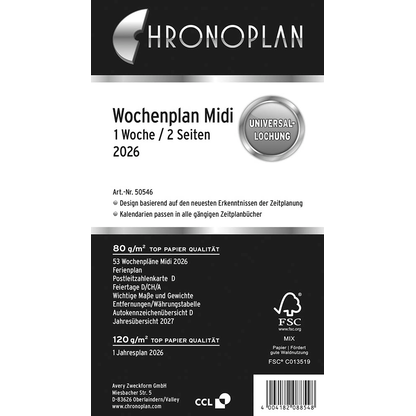 Artikelbild für CHRONOPLAN Kalendereinlage 2026 Wochenplan Midi (9,6 x 17,2 cm), Artikelnummer 591137