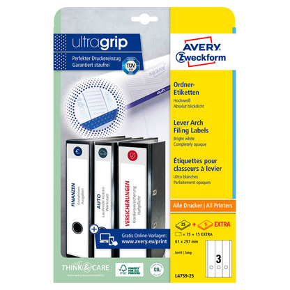 Artikelbild 2 für AVERY Zweckform Ordneretiketten L4759-25 weiß, 30 Blatt, Artikelnummer 345645