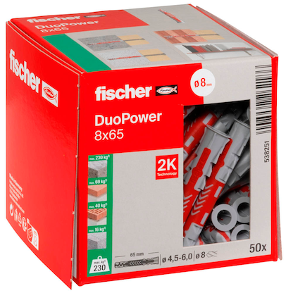 Artikelbild für fischer DuoPower 8x65 2K 538251 Universaldübel Ø 8 mm x 65 mm, 50 St., Artikelnummer 480089
